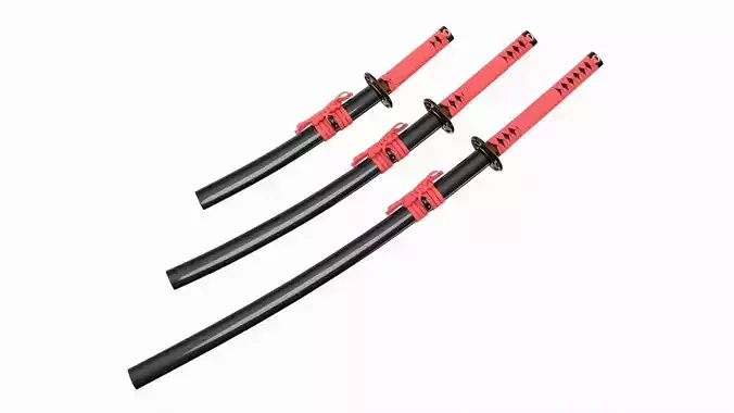 Japanese Katana Wakizashi Tanto Set 3D model