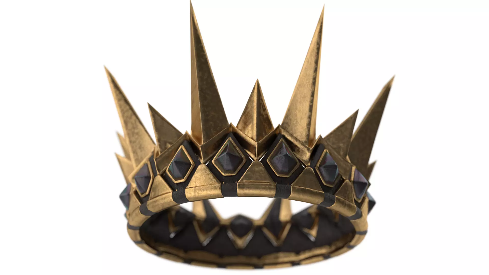 medeival spiked Crown with dark gems 3D model_0