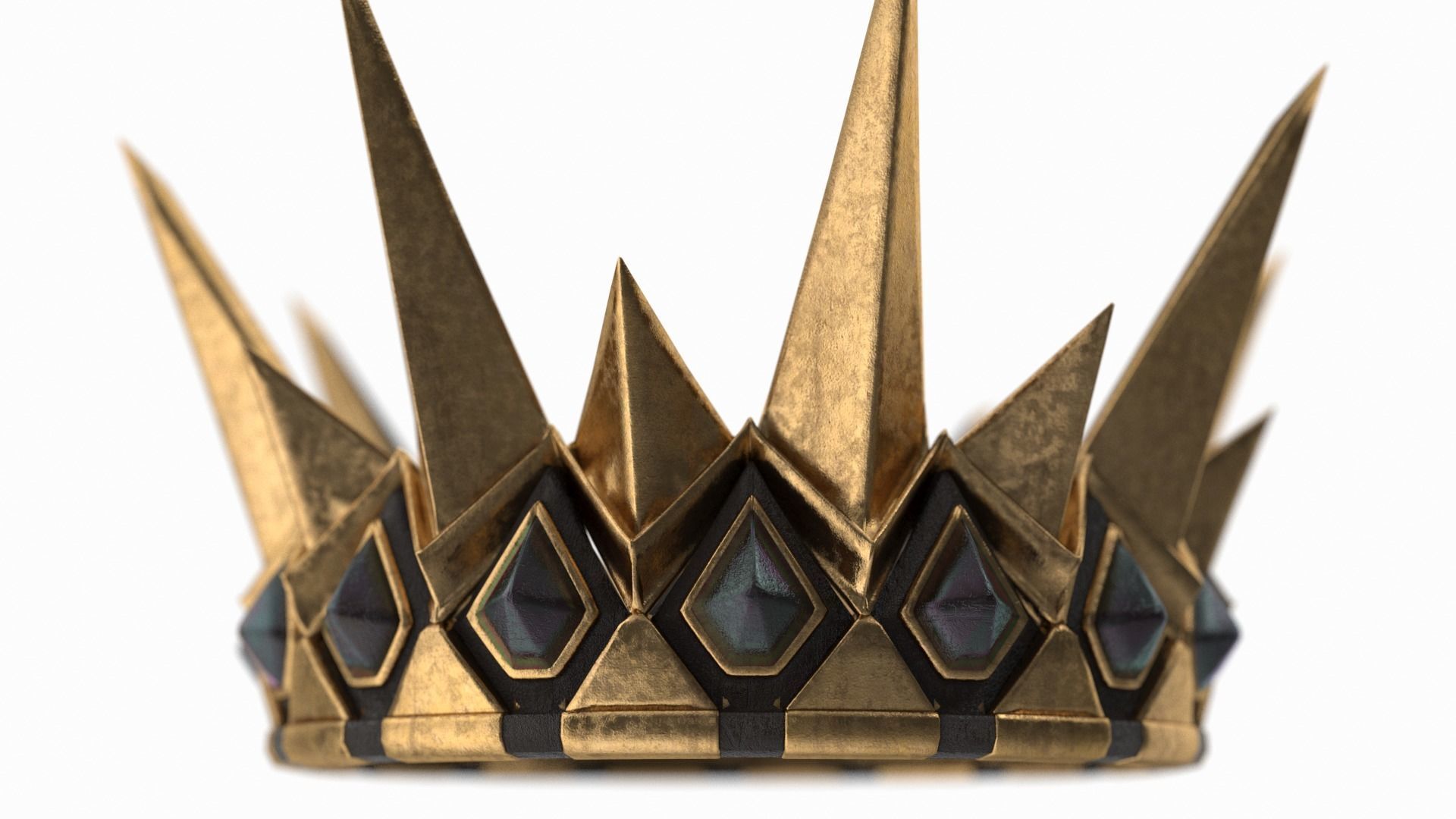 medeival spiked Crown with dark gems 3D model_2