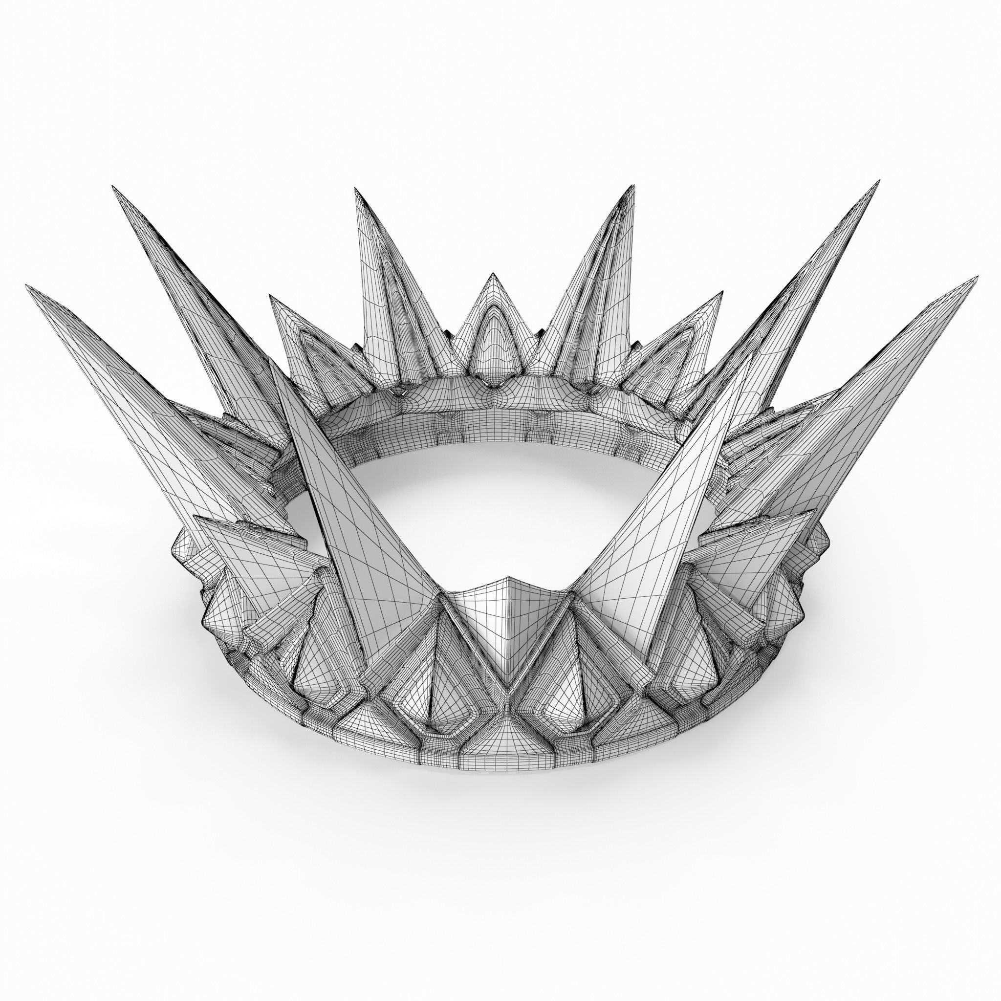 medeival spiked Crown with dark gems 3D model_6