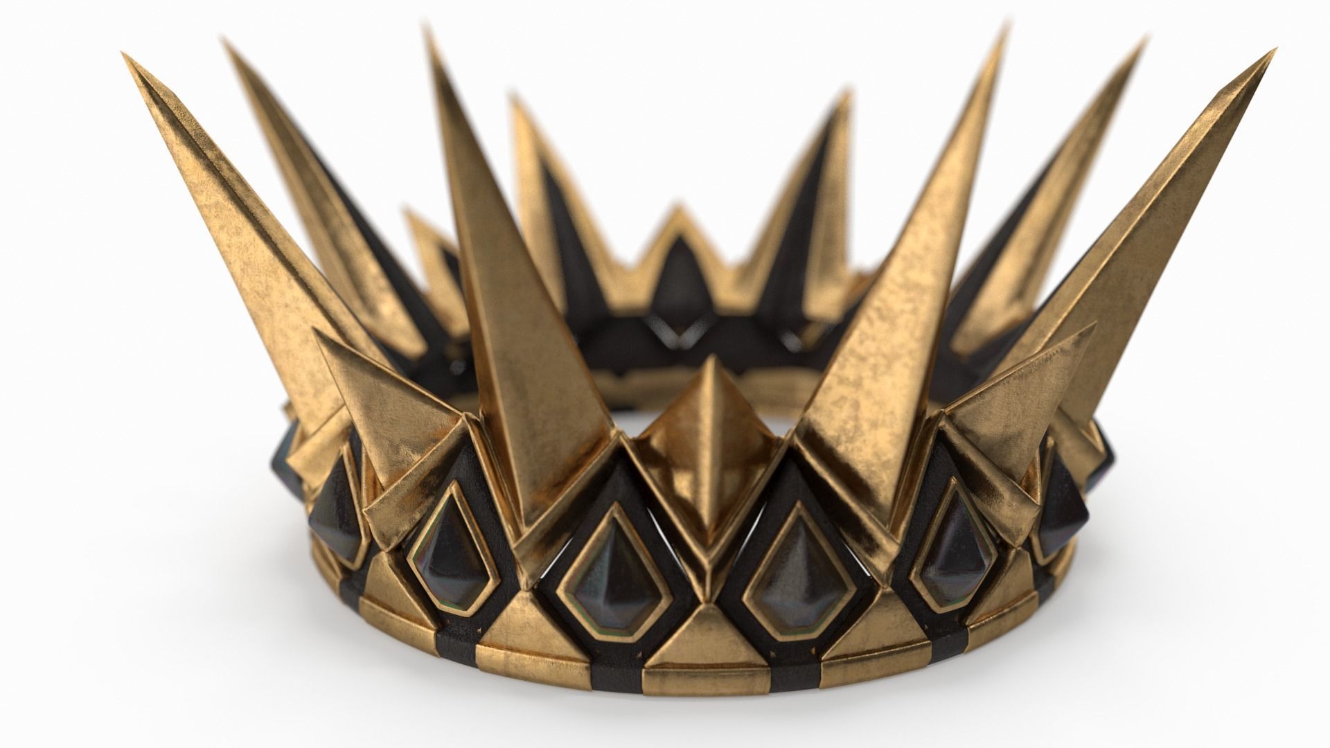medeival spiked Crown with dark gems 3D model_1