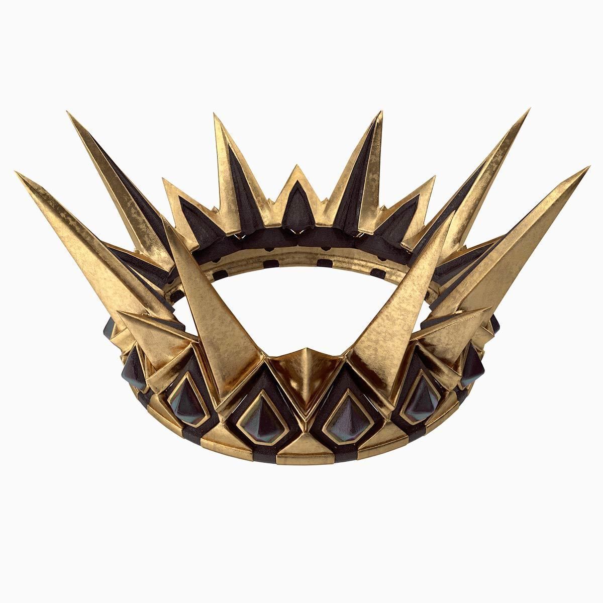 medeival spiked Crown with dark gems 3D model_4