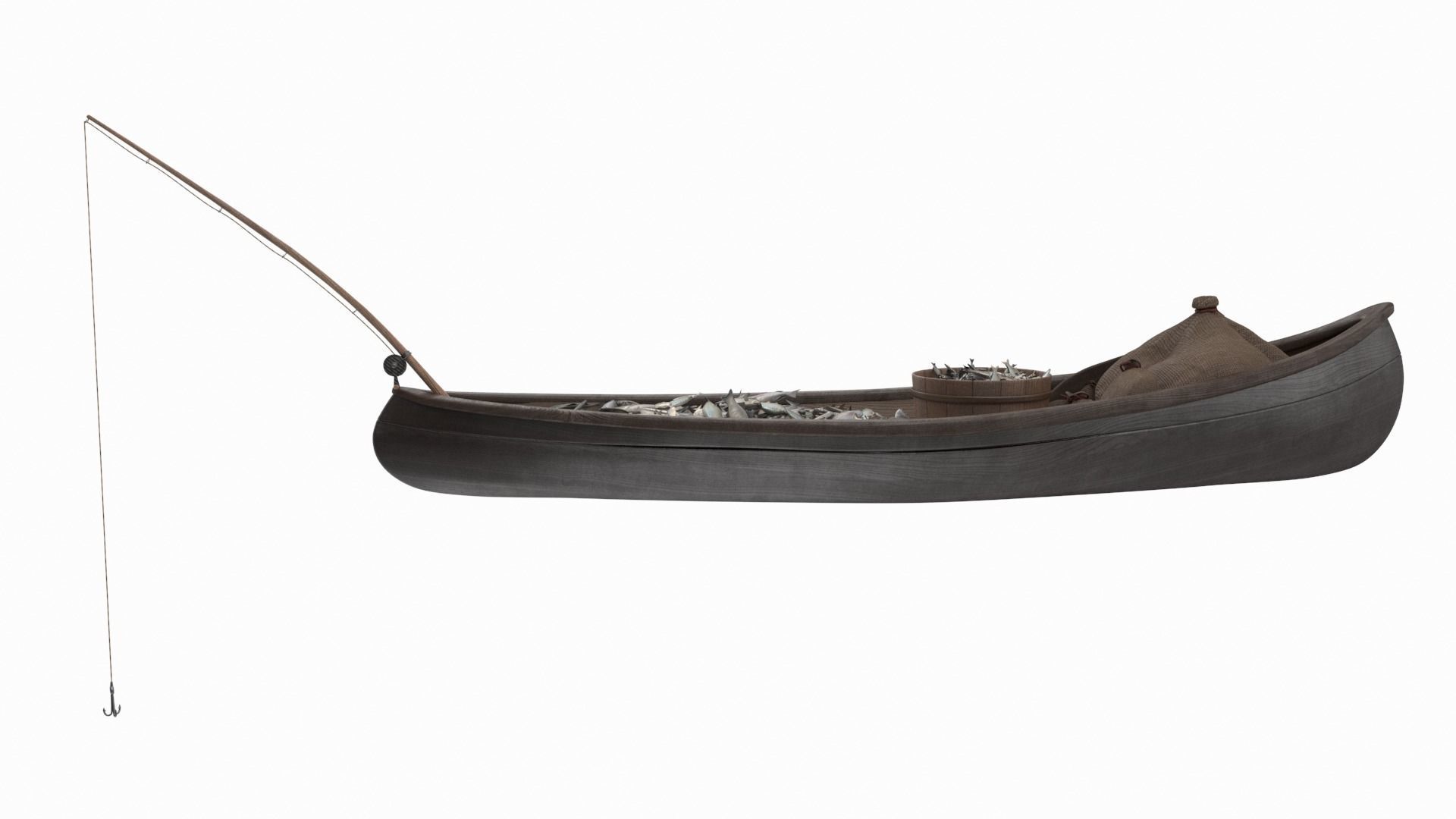 Small Wooden Fishing Boat Full with Fish 3D model_5