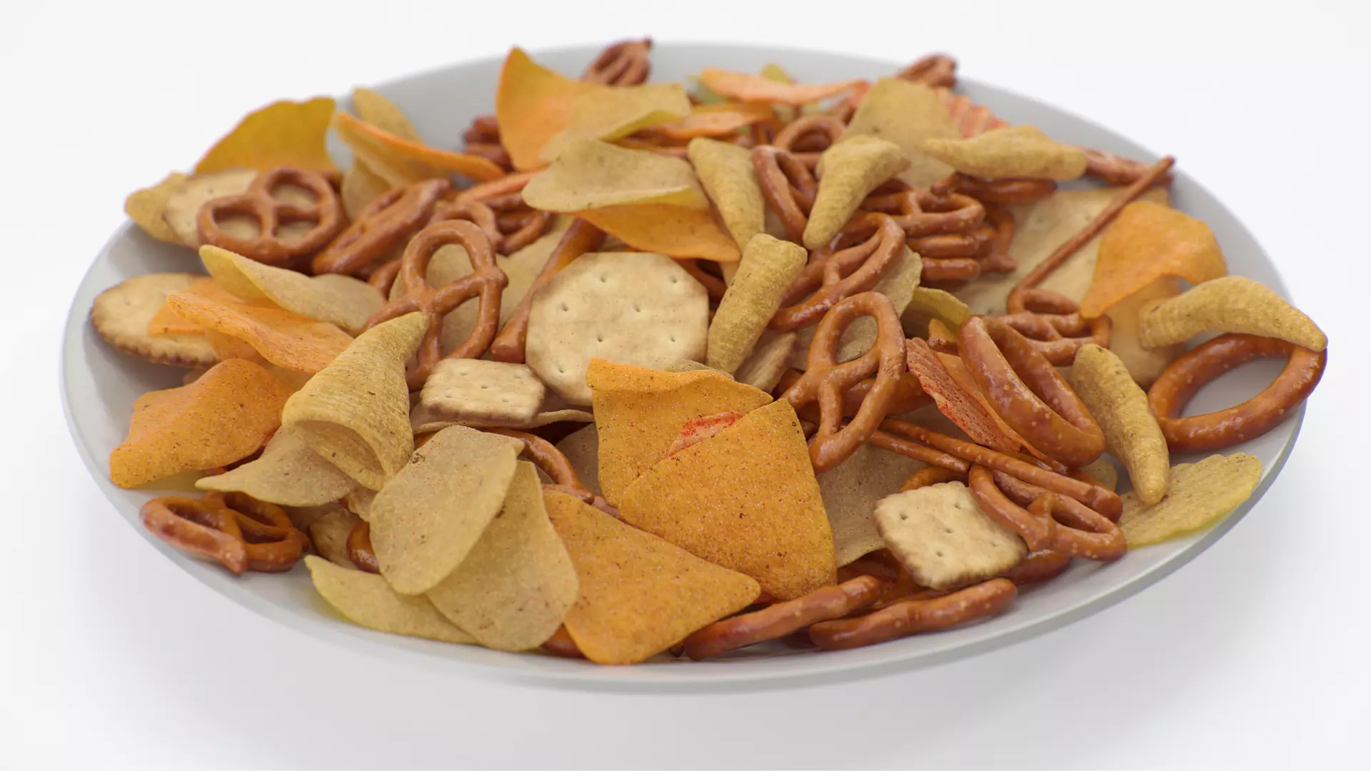 Plate With Mixed Salty Snacks 3D model