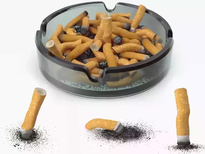 Ashtray Filled With Ash and Cigarettes pack