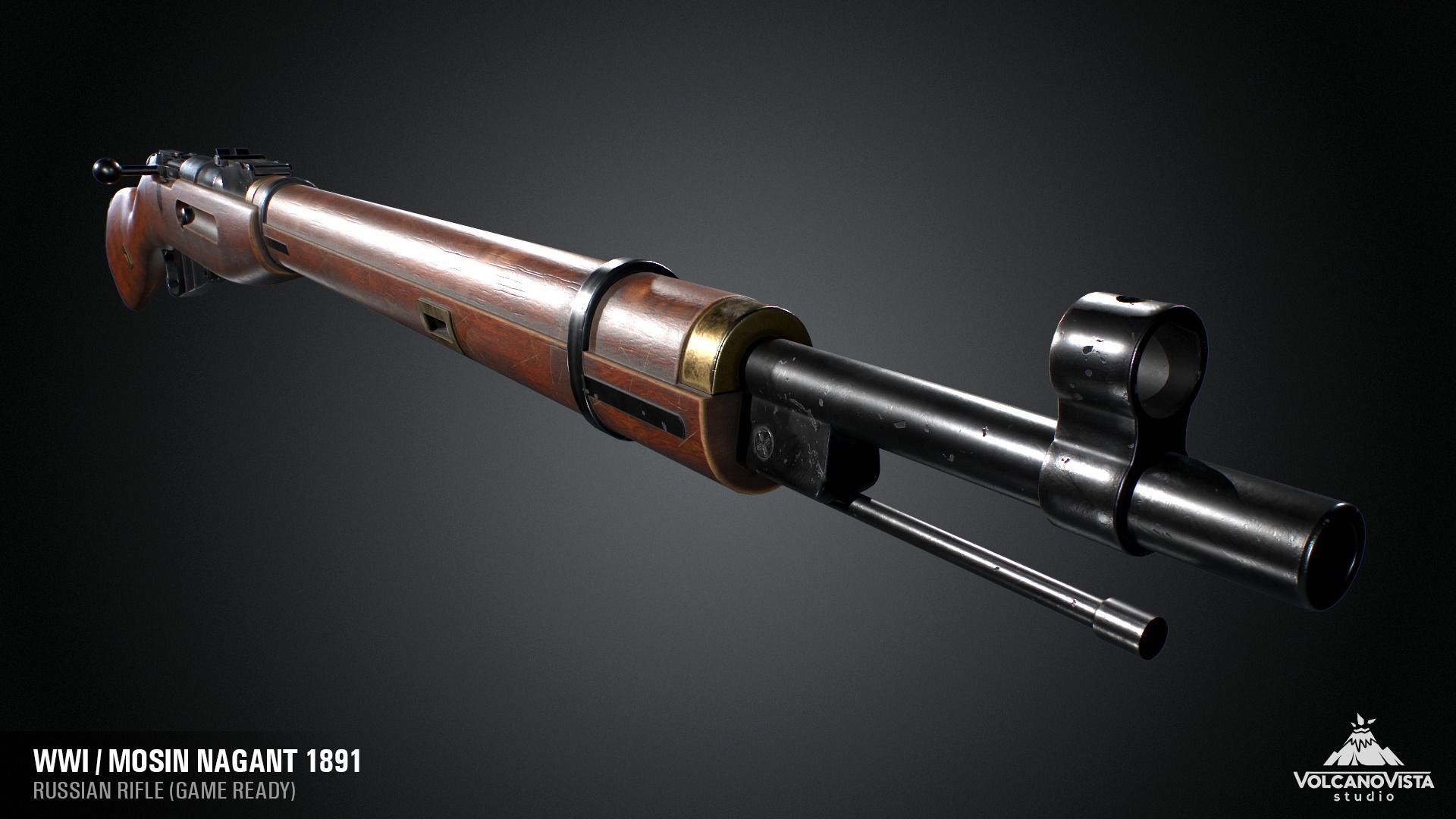 PBR Mosin Nagant rifle 1891 Low-poly 3D model_9