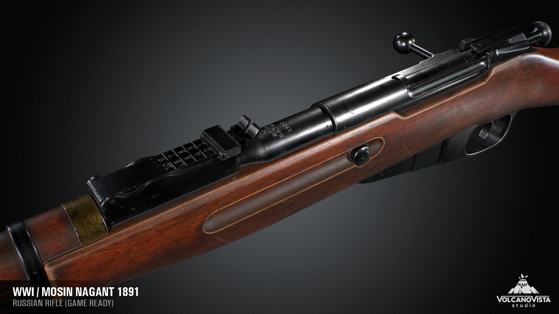 PBR Mosin Nagant rifle 1891 Low-poly 3D model_4