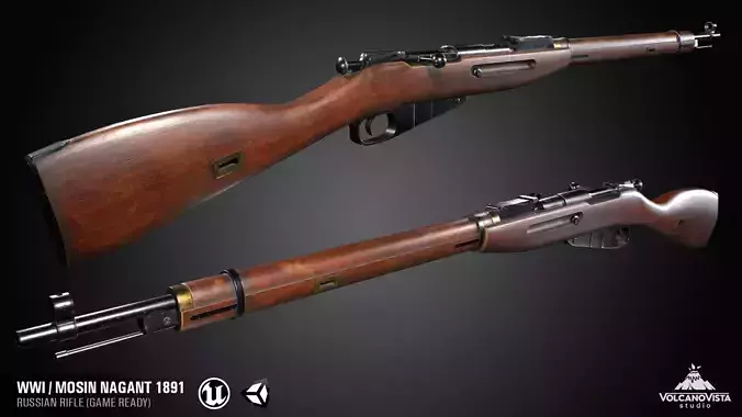 PBR Mosin Nagant rifle 1891 Low-poly 3D model