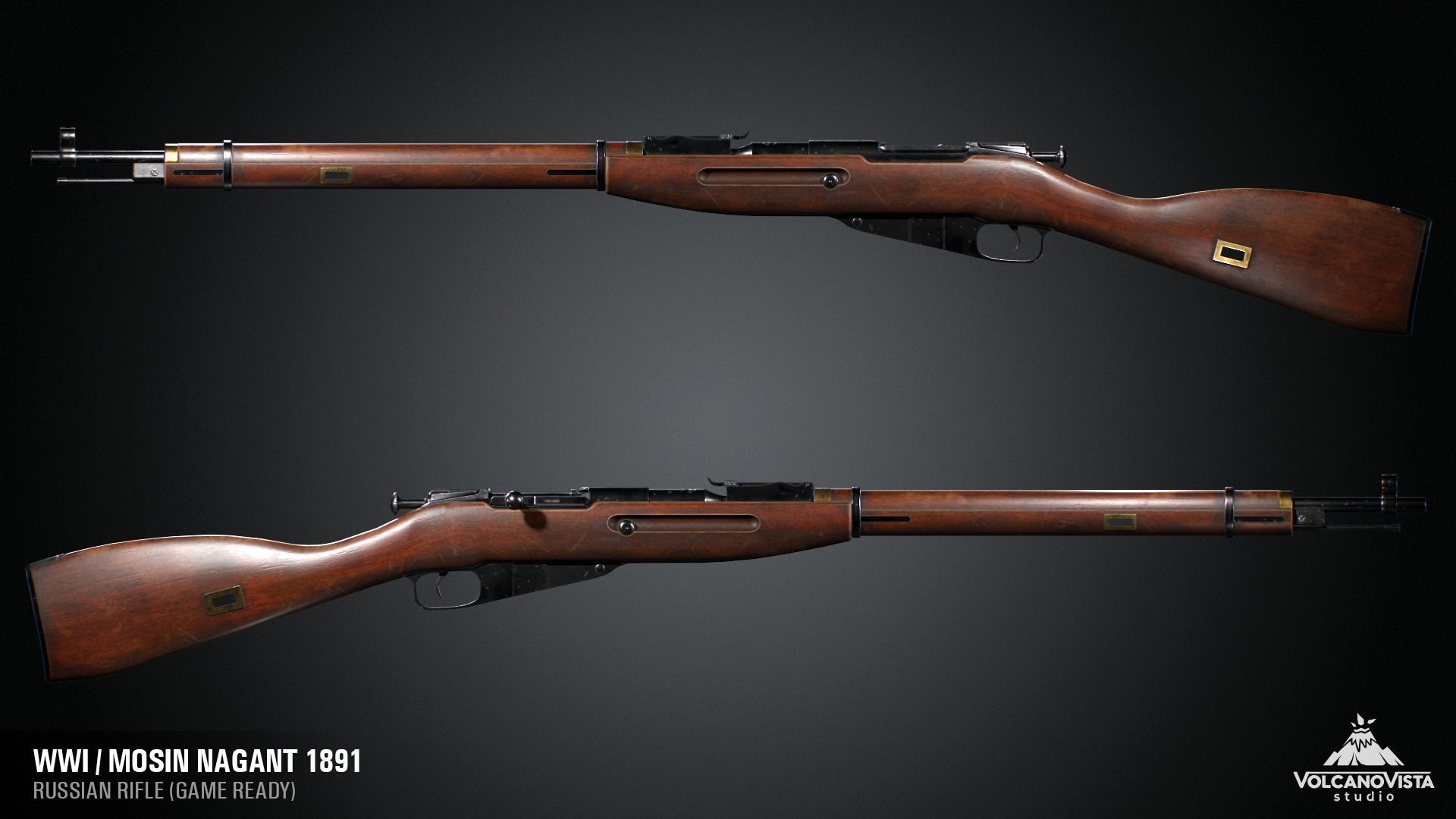 PBR Mosin Nagant rifle 1891 Low-poly 3D model_3