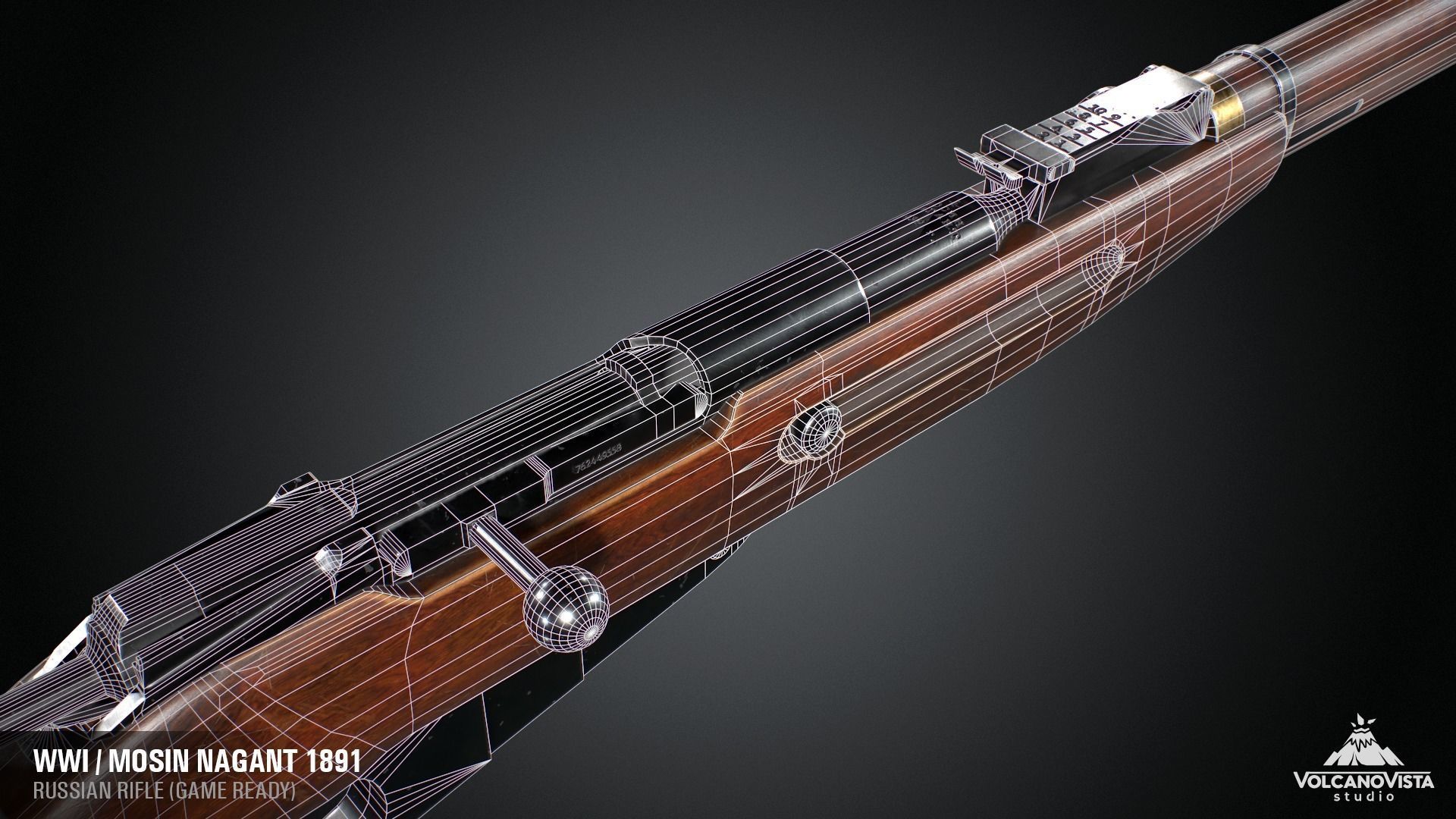 PBR Mosin Nagant rifle 1891 Low-poly 3D model_7