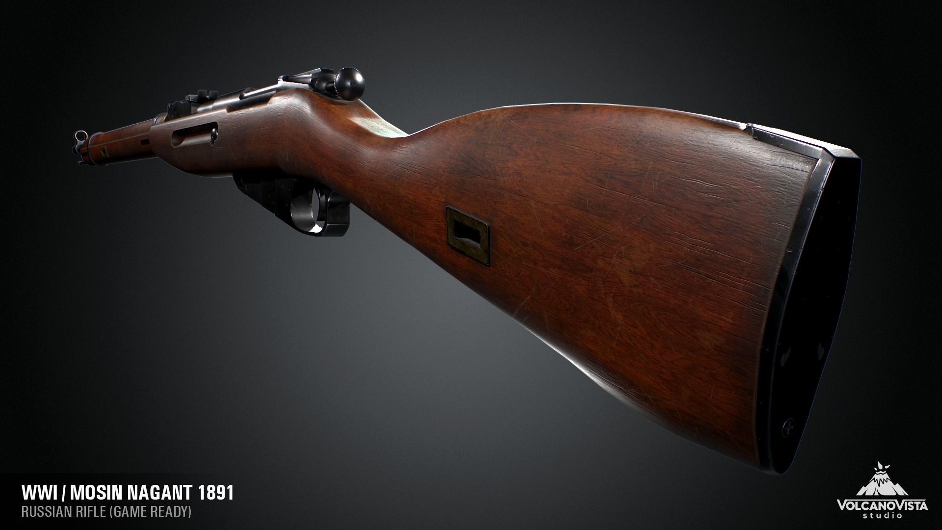 PBR Mosin Nagant rifle 1891 Low-poly 3D model_10
