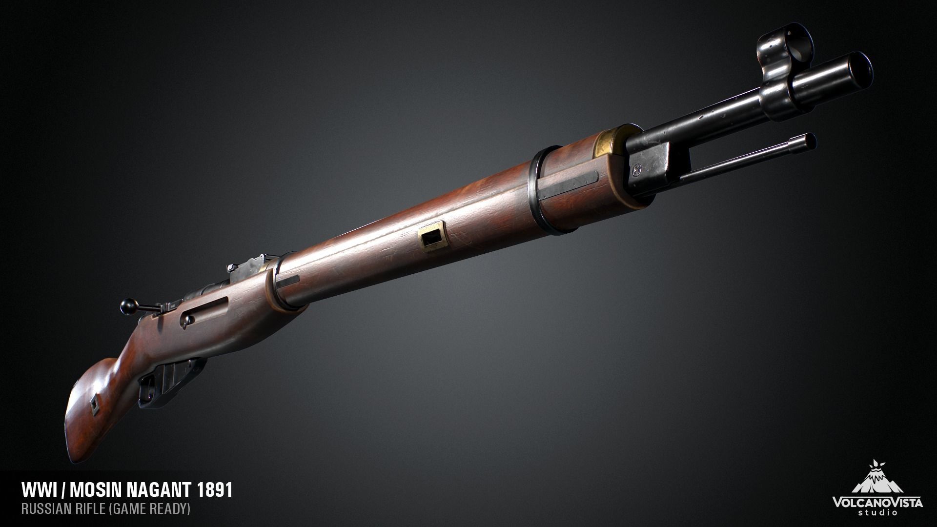 PBR Mosin Nagant rifle 1891 Low-poly 3D model_12