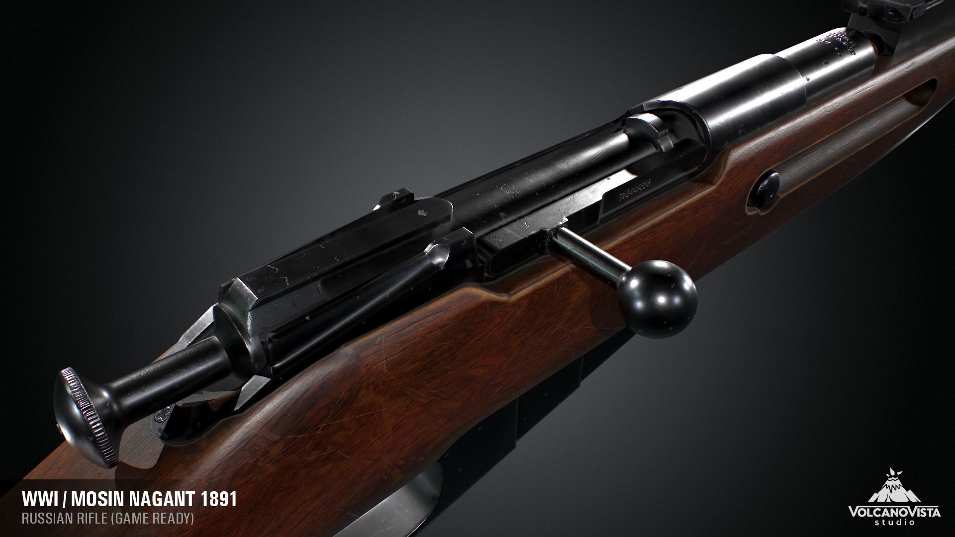 PBR Mosin Nagant rifle 1891 Low-poly 3D model_5