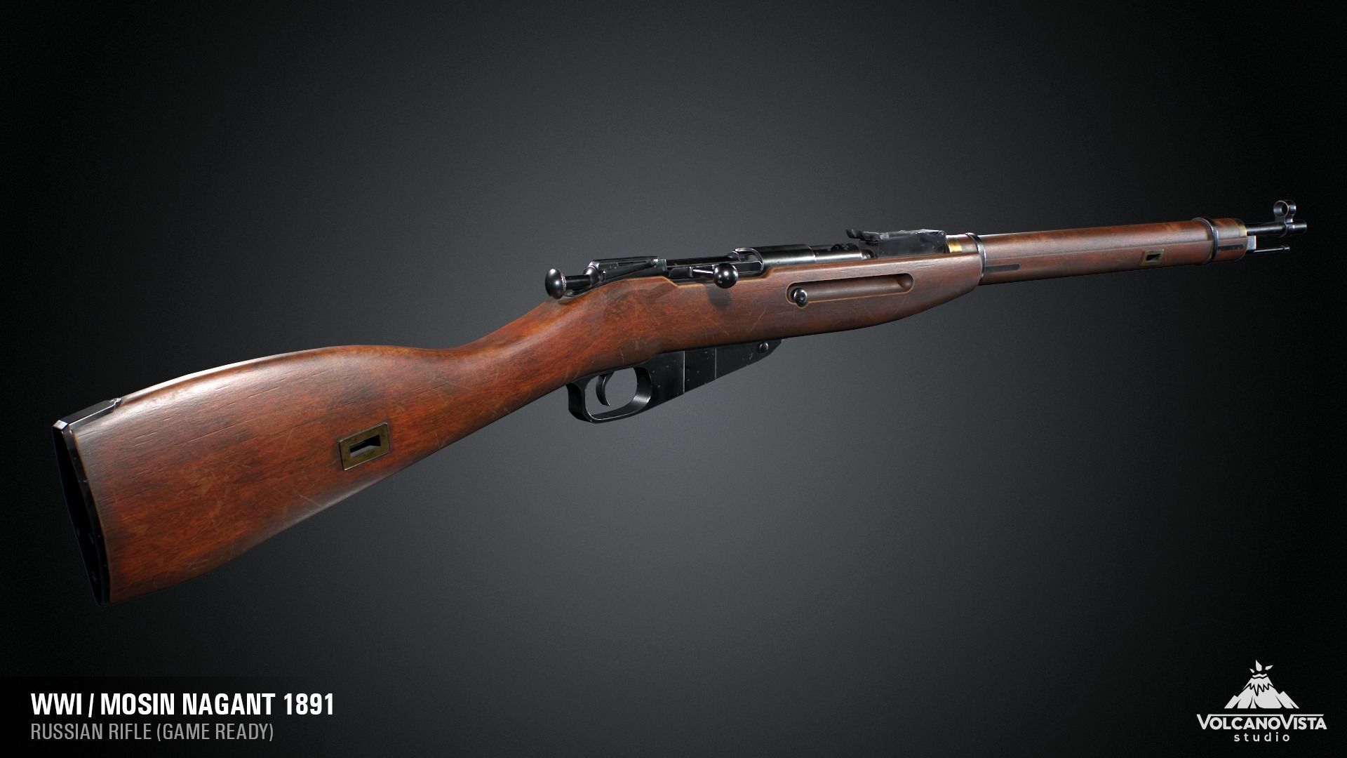 PBR Mosin Nagant rifle 1891 Low-poly 3D model_2
