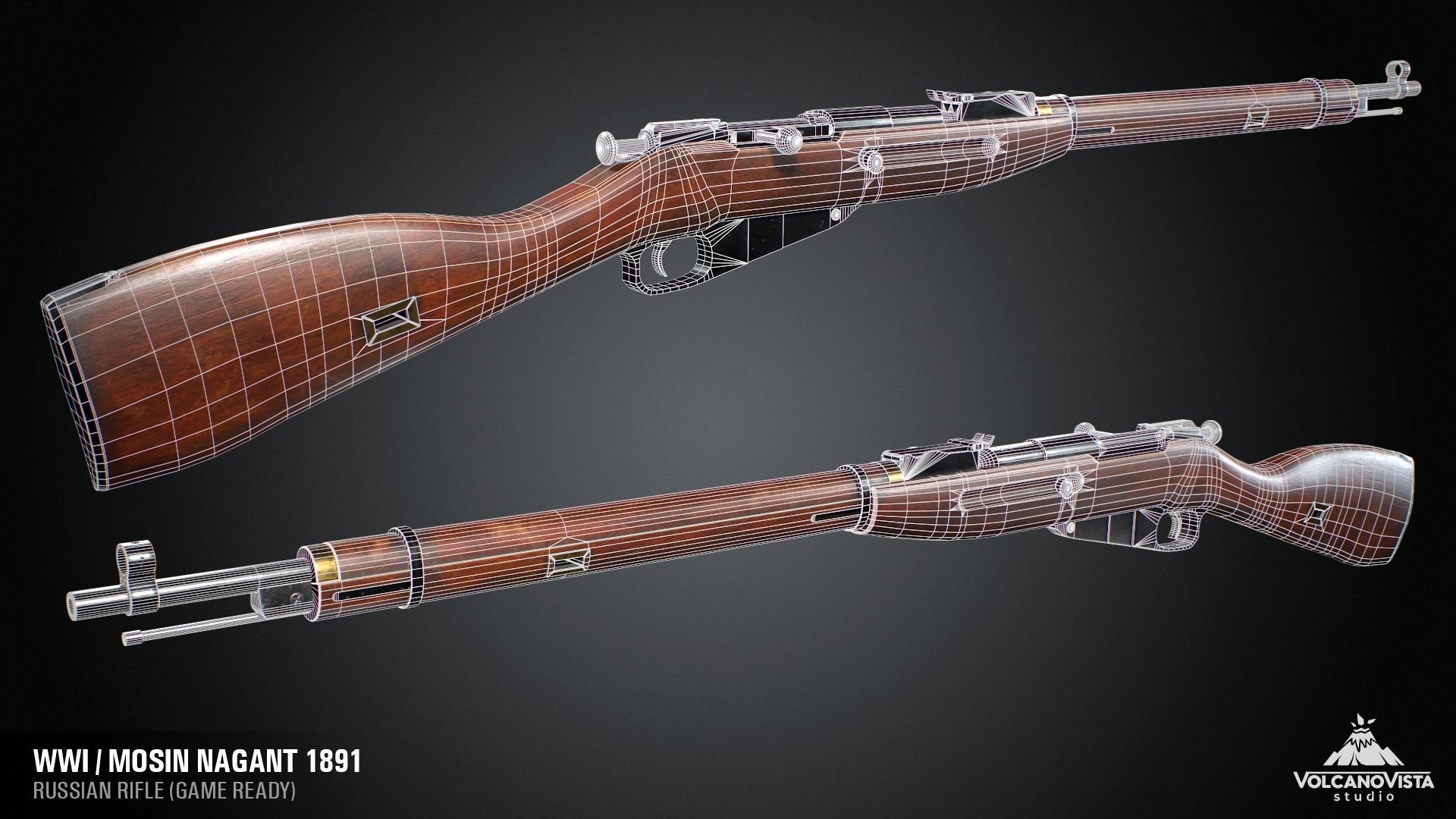 PBR Mosin Nagant rifle 1891 Low-poly 3D model_6