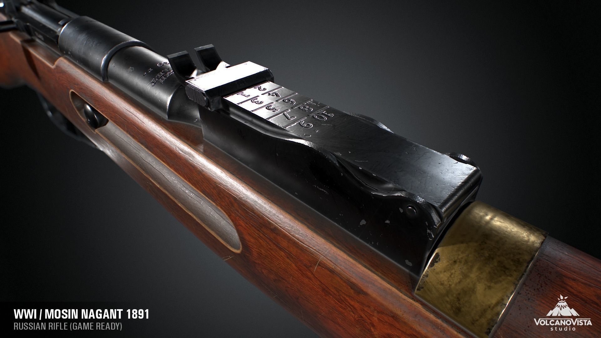 PBR Mosin Nagant rifle 1891 Low-poly 3D model_13