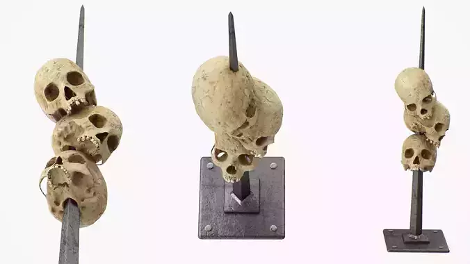 Skulls On A Medieval Grounded pike Free 3D model