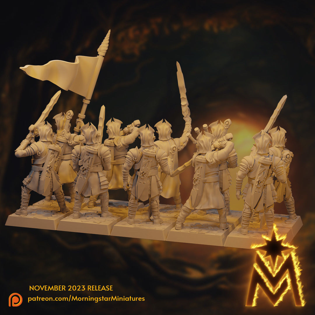 High Elf Swordsmen Unit - 32mm Scale Presupported Miniatures 3D print model_1