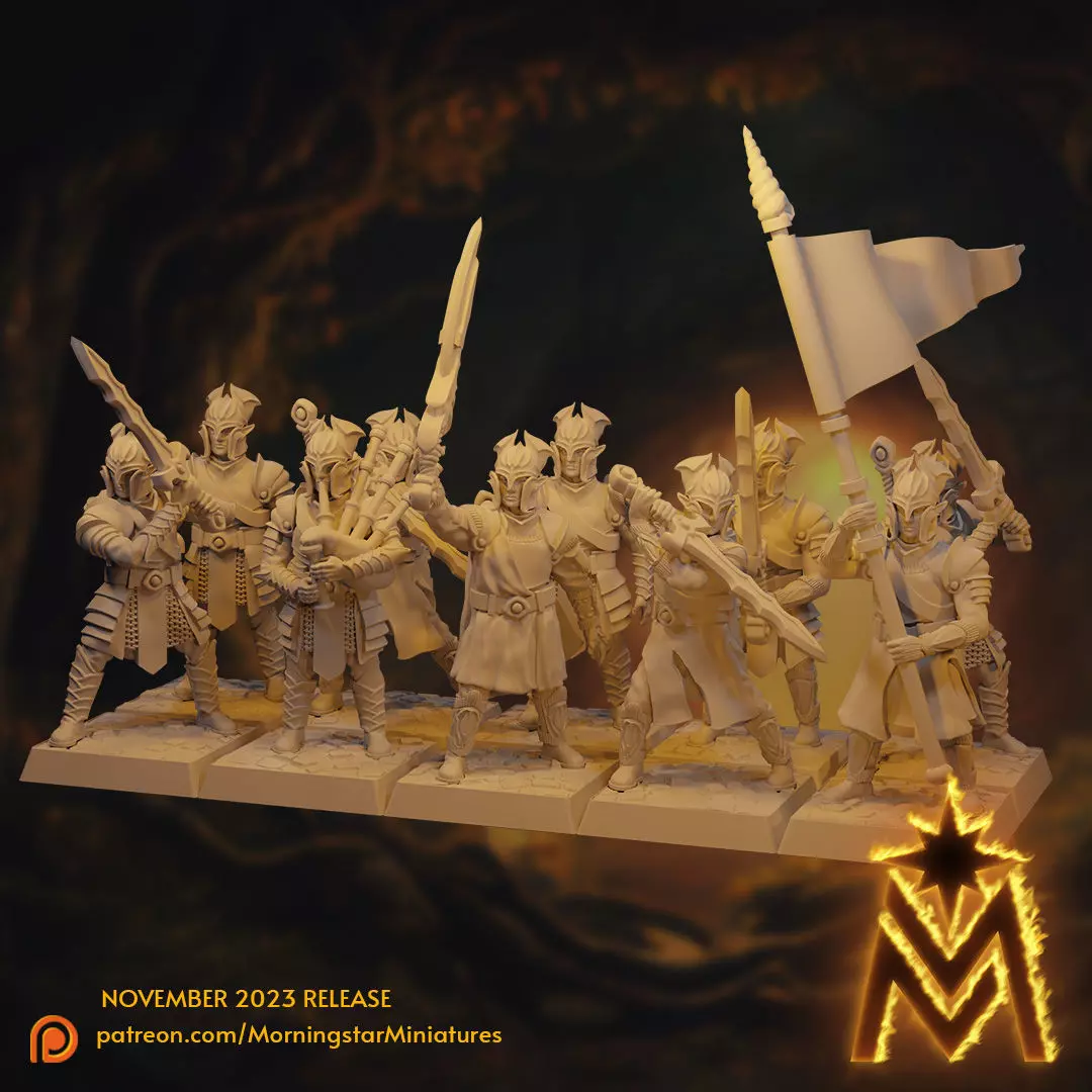High Elf Swordsmen Unit - 32mm Scale Presupported Miniatures 3D print model_0