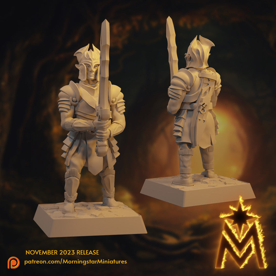 High Elf Swordsmen Unit - 32mm Scale Presupported Miniatures 3D print model_12