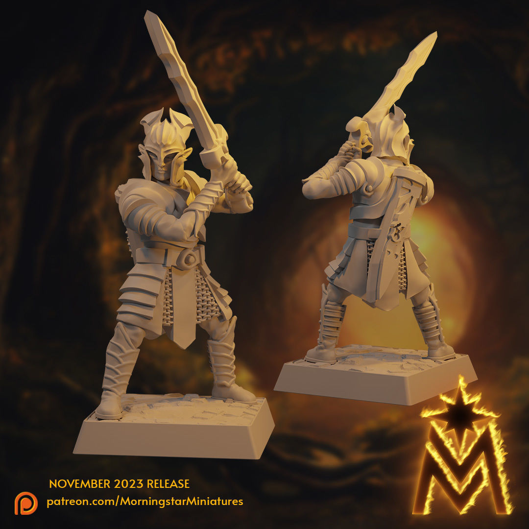 High Elf Swordsmen Unit - 32mm Scale Presupported Miniatures 3D print model_11