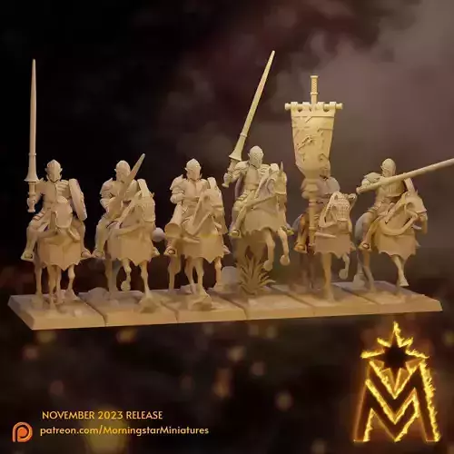High Elf Lancers Unit - 32mm Scale Presupported Miniatures 3D print model