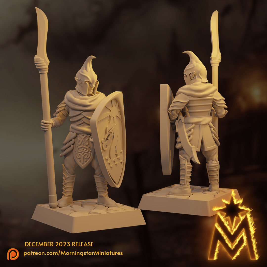 High Elf Spearmen Unit - 32mm Presupported Miniatures 3D print model_10