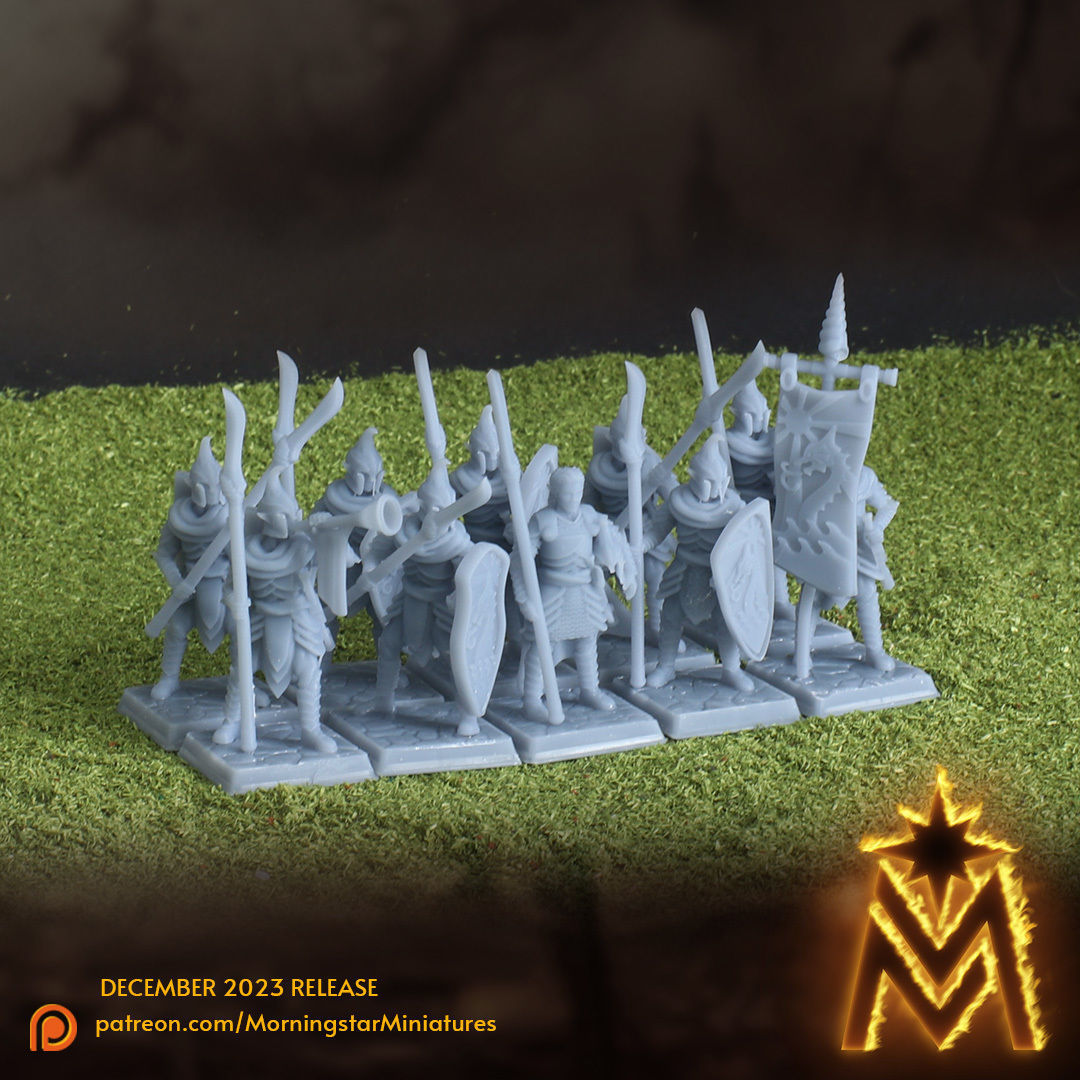 High Elf Spearmen Unit - 32mm Presupported Miniatures 3D print model_1