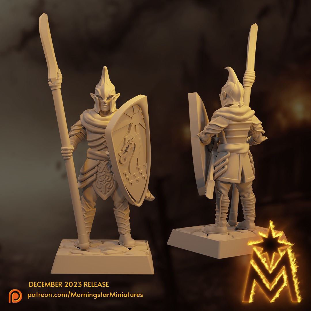 High Elf Spearmen Unit - 32mm Presupported Miniatures 3D print model_7