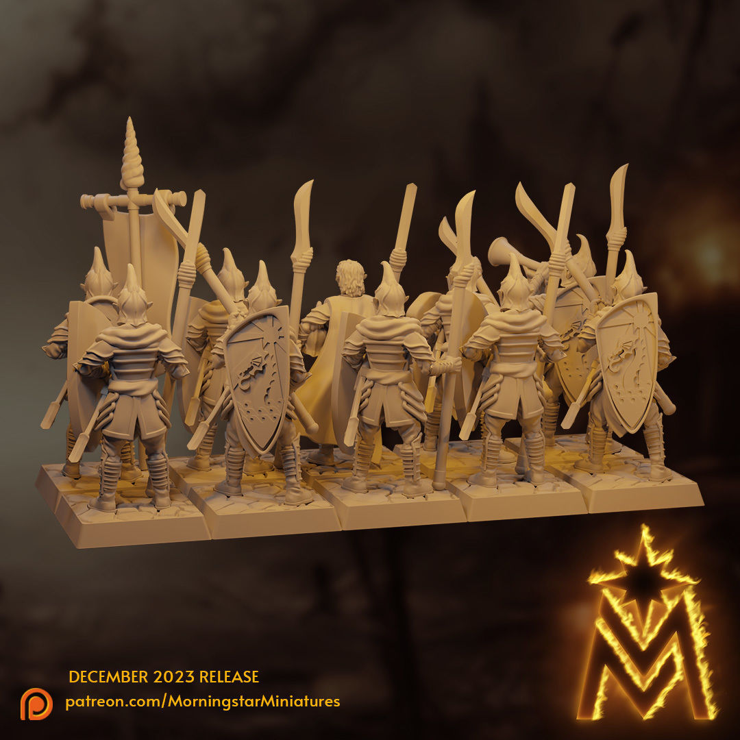High Elf Spearmen Unit - 32mm Presupported Miniatures 3D print model_2