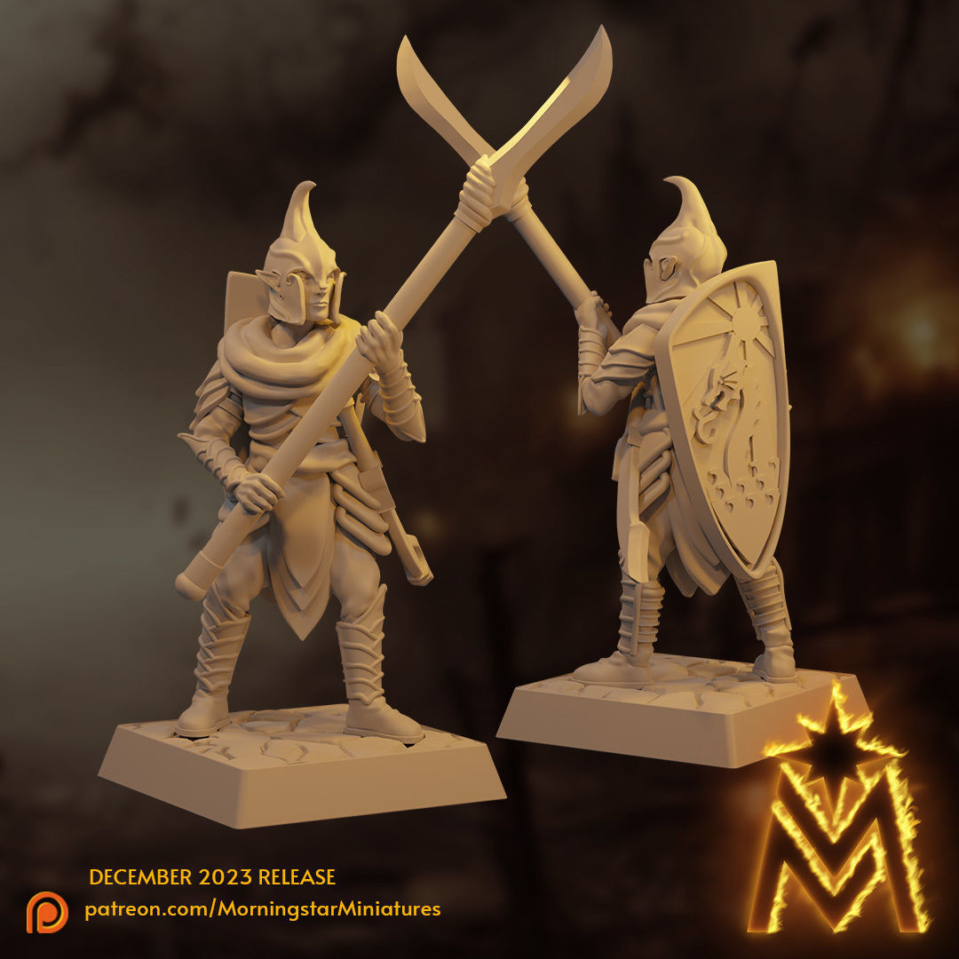 High Elf Spearmen Unit - 32mm Presupported Miniatures 3D print model_8