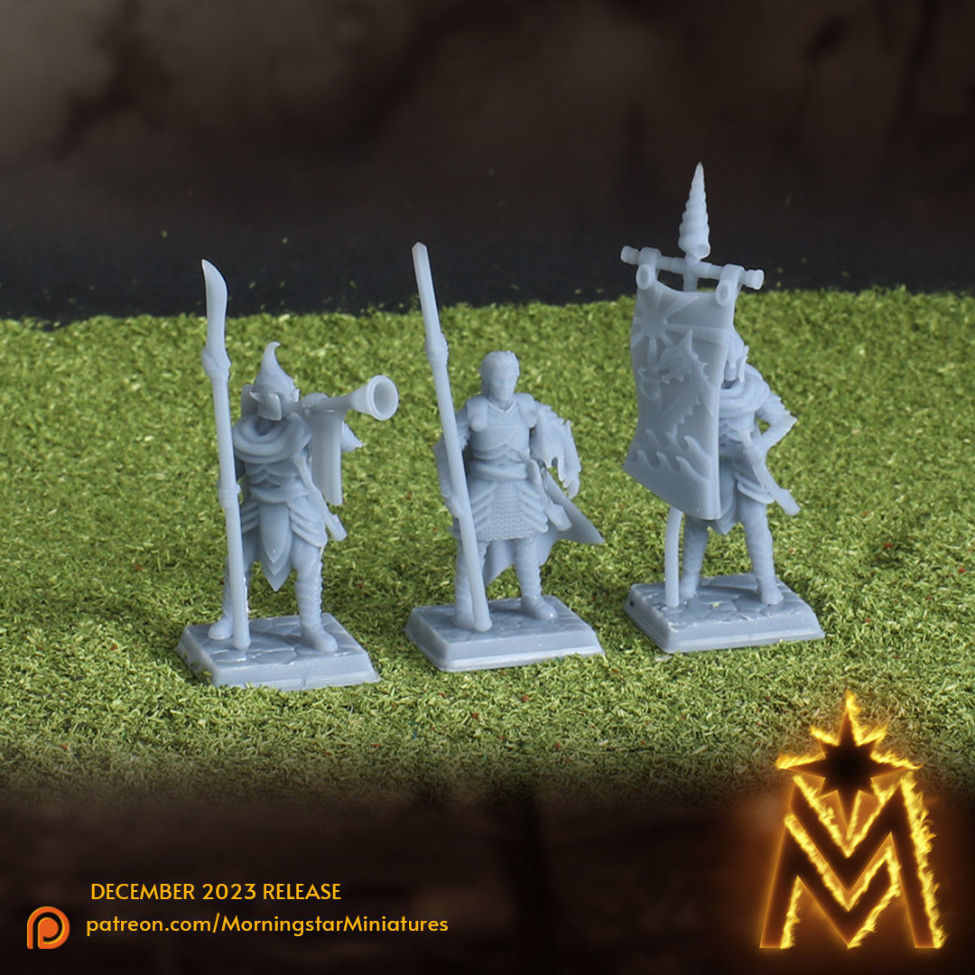 High Elf Spearmen Unit - 32mm Presupported Miniatures 3D print model_6