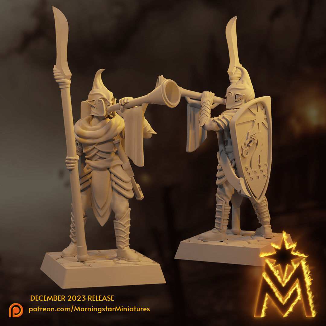 High Elf Spearmen Unit - 32mm Presupported Miniatures 3D print model_4