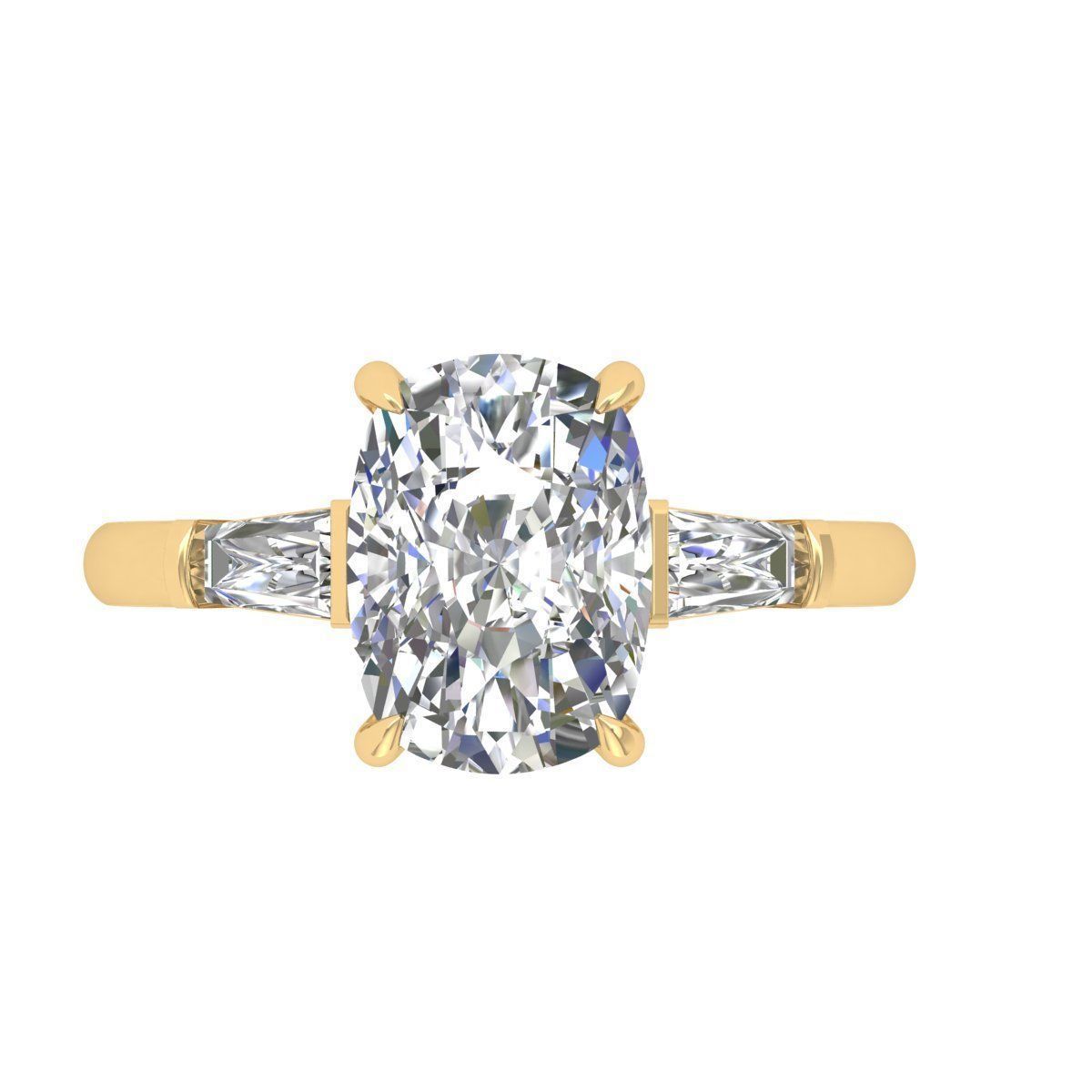 3 -stone cushion ring 3D print model_2