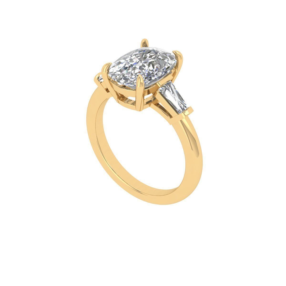 3 -stone cushion ring 3D print model_3