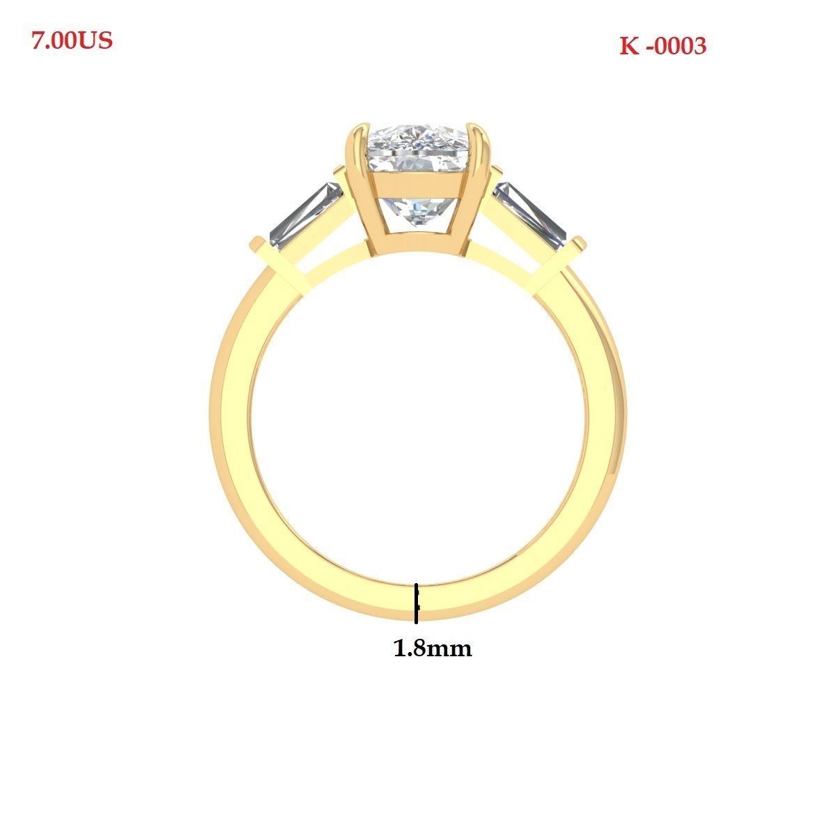3 -stone cushion ring 3D print model_6