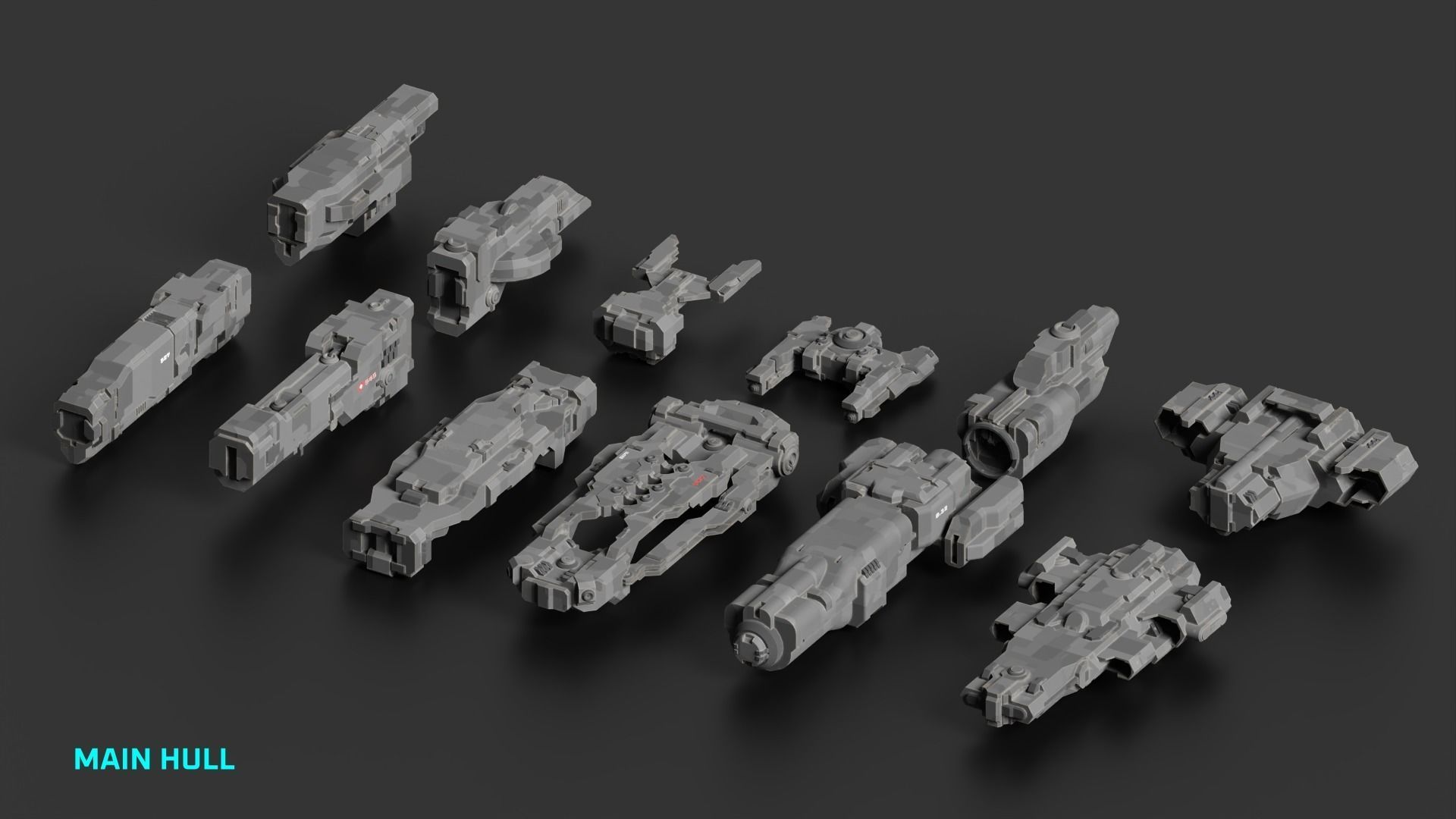 Spaceship Kitbash Pack Low-poly 3D model_6