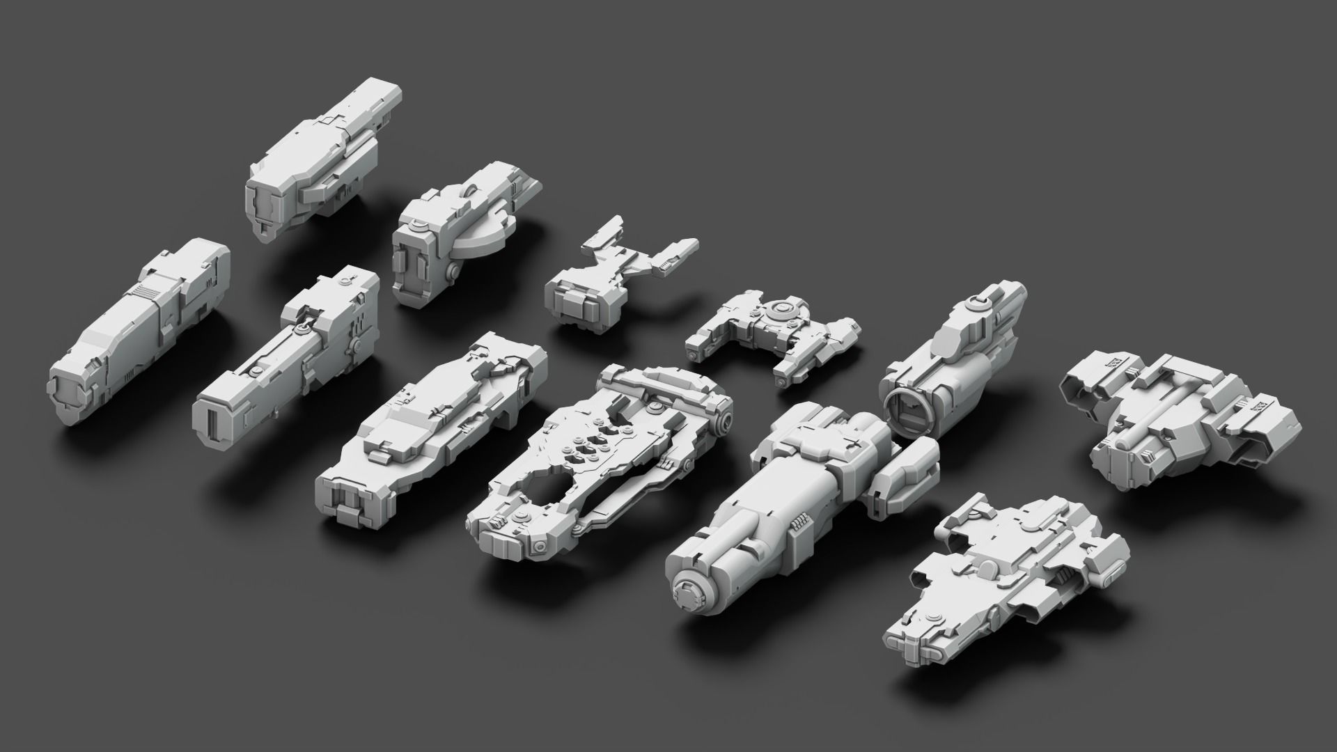 Spaceship Kitbash Pack Low-poly 3D model_16