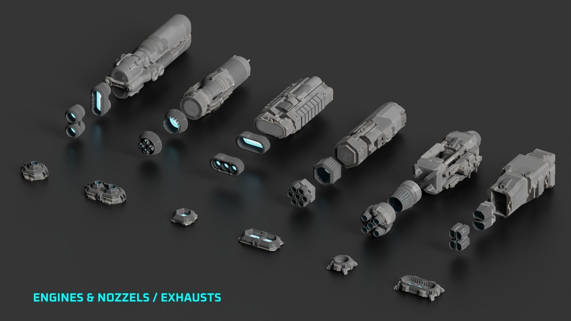 Spaceship Kitbash Pack Low-poly 3D model_8