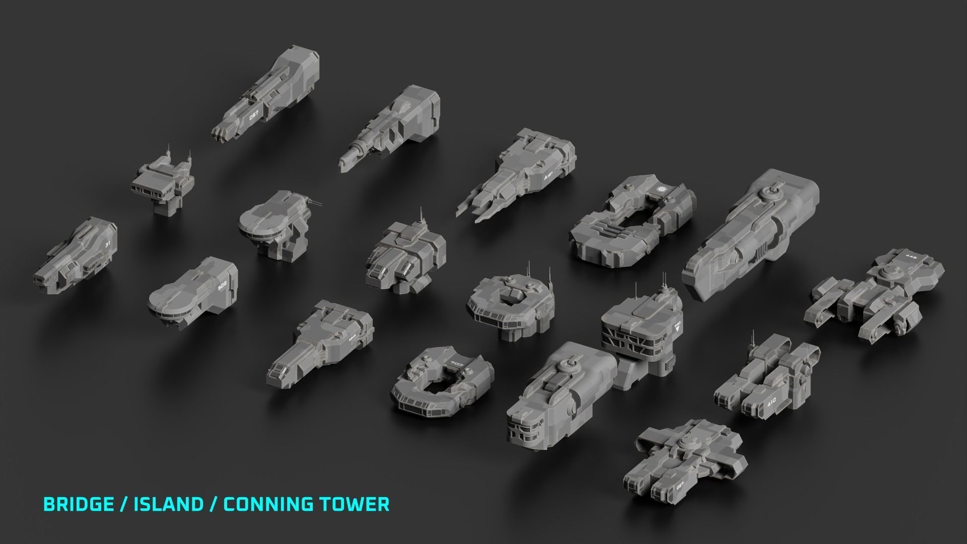 Spaceship Kitbash Pack Low-poly 3D model_5