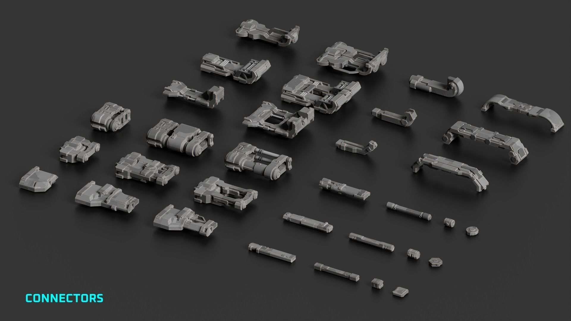 Spaceship Kitbash Pack Low-poly 3D model_11