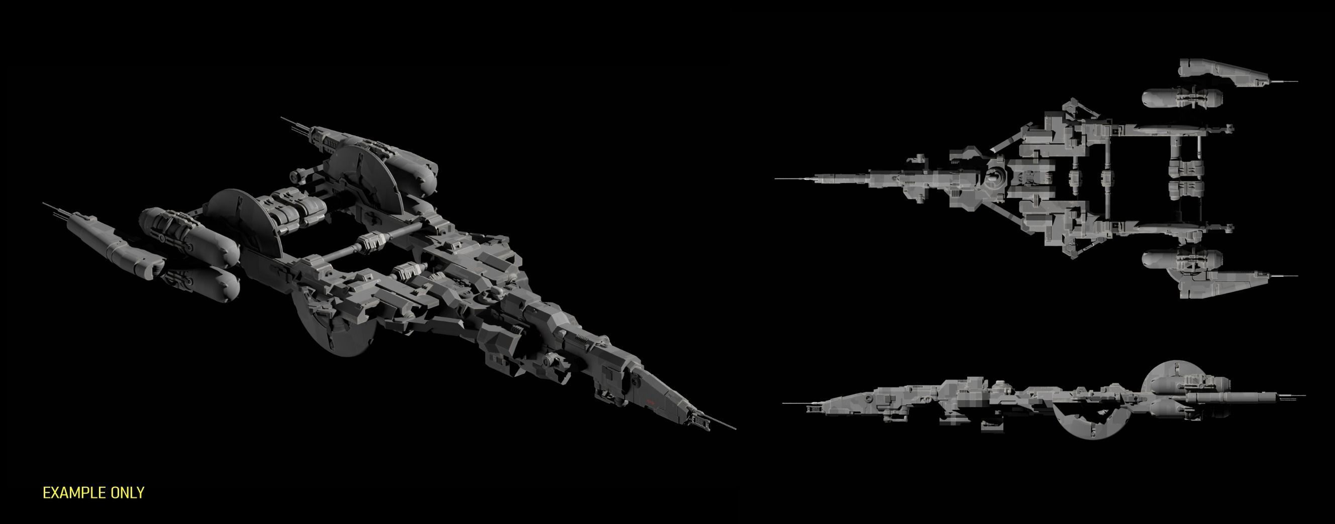 Spaceship Kitbash Pack Low-poly 3D model_2