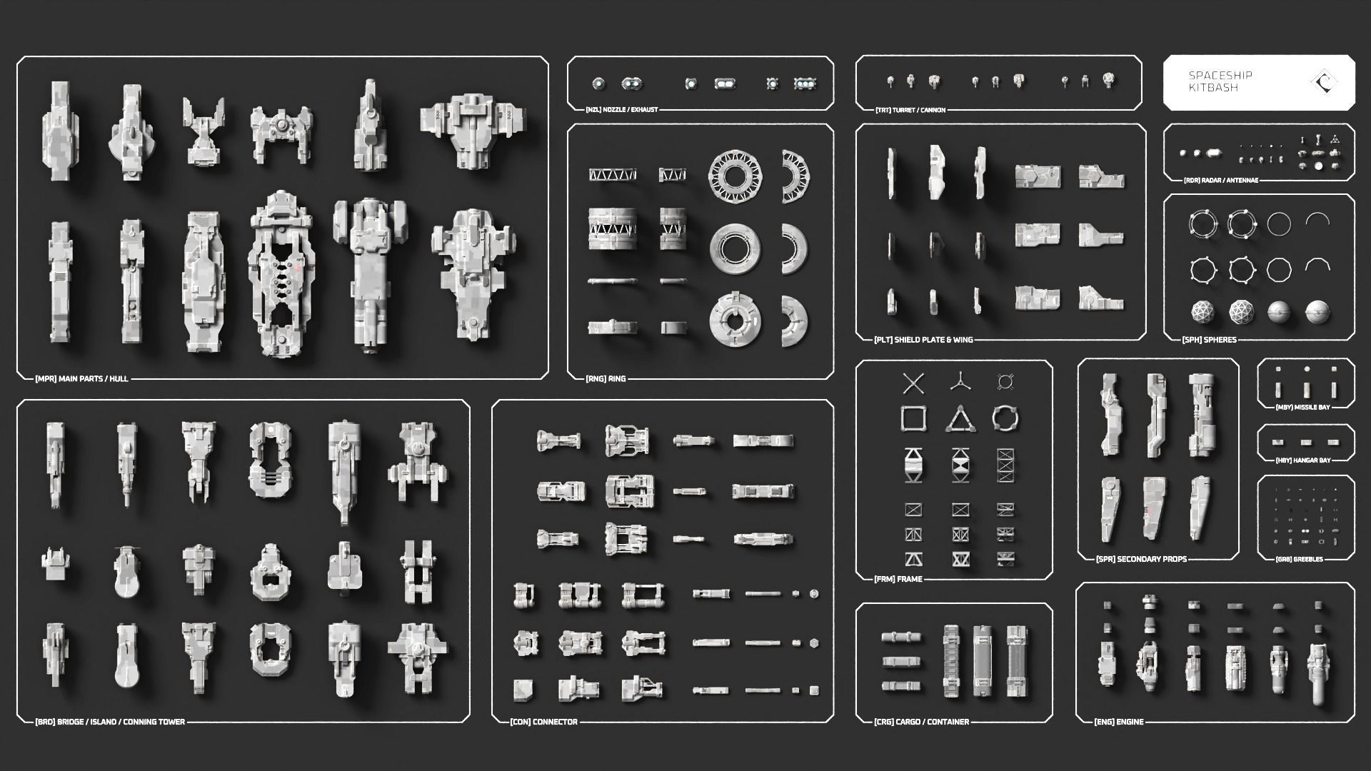 Spaceship Kitbash Pack Low-poly 3D model_1