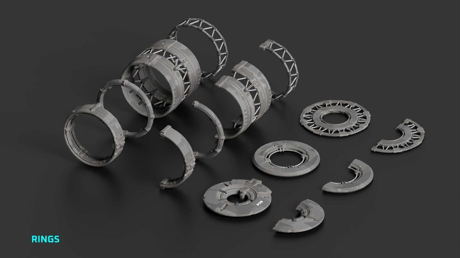 Spaceship Kitbash Pack Low-poly 3D model_10