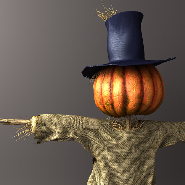 Scarecrow in hat 3D model_7