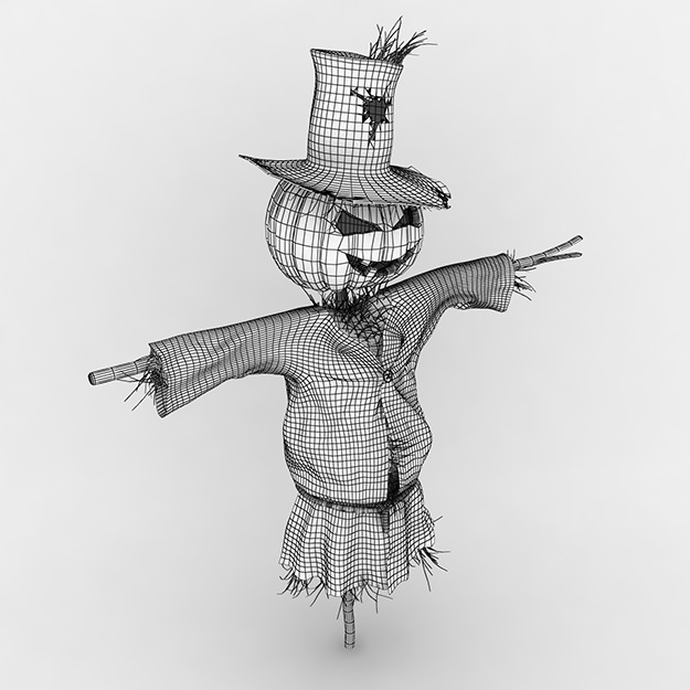 Scarecrow in hat 3D model_10