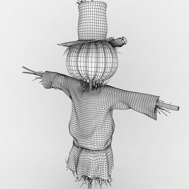Scarecrow in hat 3D model_8