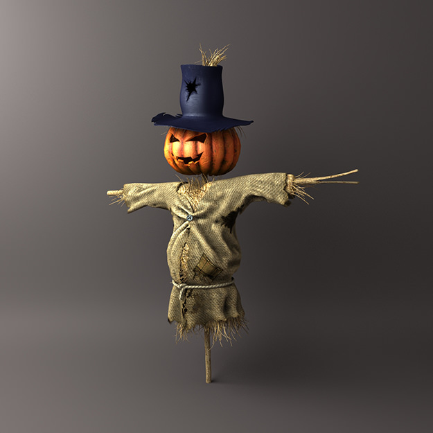 Scarecrow in hat 3D model_2