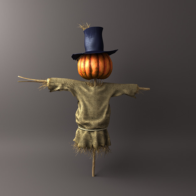 Scarecrow in hat 3D model_5