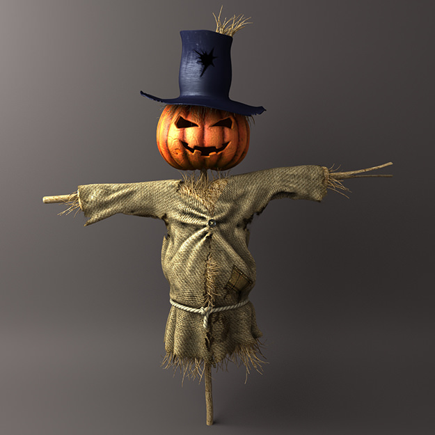 Scarecrow in hat 3D model_1